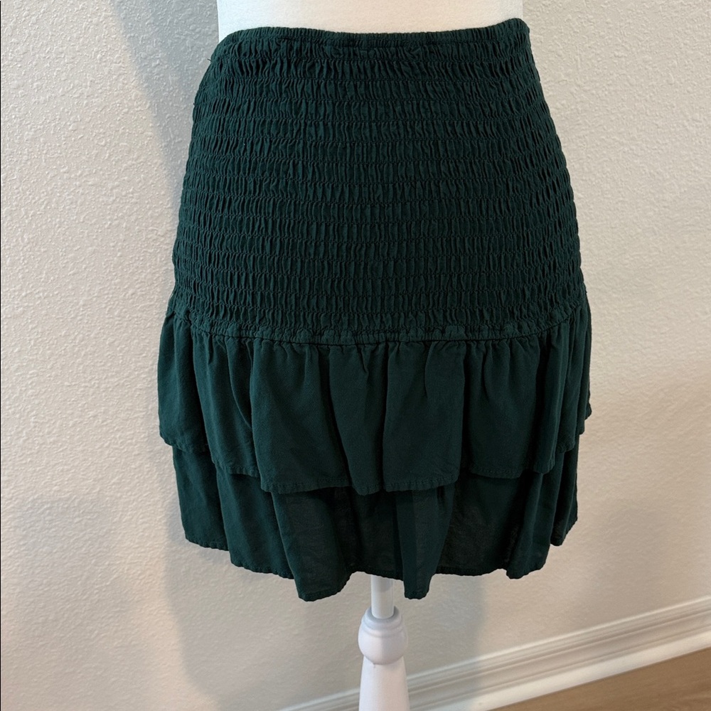 wild fable Dark Green Smocked Tiered Mini Skirt